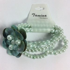 Tamina By Stella Green Pearl Flower Bracelet